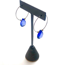 Load image into Gallery viewer, Denim Blue Faceted Briolette Hoop Earrings