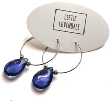 Load image into Gallery viewer, Denim Blue Faceted Briolette Hoop Earrings