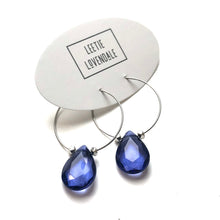 Load image into Gallery viewer, Denim Blue Faceted Briolette Hoop Earrings