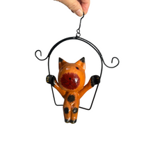 Load image into Gallery viewer, Wooden Cat on a swing (Orange)