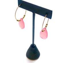 Load image into Gallery viewer, Pink Quartz Faceted Briolette on Gold Hoop Earrings *