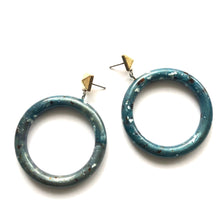 Load image into Gallery viewer, Slate Speckled with Brass Nailhead Donut Drop Earrings