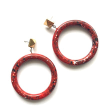 Load image into Gallery viewer, Rusty Red Speckled with Brass Nailhead Donut Drop Earrings