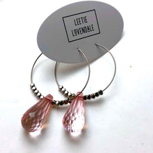 Load image into Gallery viewer, Pink Faceted Briolette on Gun Metal Hoop Earrings *