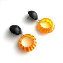 Load image into Gallery viewer, Mustard Yellow Stripe Donut Drop Earrings