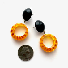 Load image into Gallery viewer, Mustard Yellow Stripe Donut Drop Earrings
