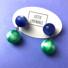 Load image into Gallery viewer, Blue &amp; Green Starburst Moonglow Lollipop Drop Earrings