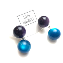 Load image into Gallery viewer, Deep Purple and Capri Blue Moonglow Lollipop Drop Earrings