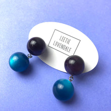 Load image into Gallery viewer, Deep Purple and Capri Blue Moonglow Lollipop Drop Earrings