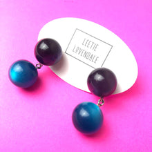 Load image into Gallery viewer, Deep Purple and Capri Blue Moonglow Lollipop Drop Earrings