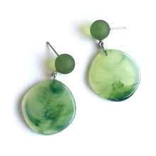 Load image into Gallery viewer, Sage Green Marbled Lucite Geo Drop Sarah Earrings