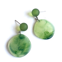 Load image into Gallery viewer, Sage Green Marbled Lucite Geo Drop Sarah Earrings