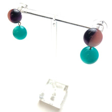Load image into Gallery viewer, Purple &amp; Pink Harlequin with Teal Moonglow Lollipop Drop Earrings