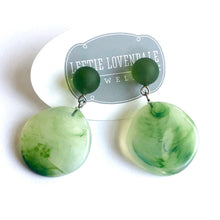 Load image into Gallery viewer, Sage Green Marbled Lucite Geo Drop Sarah Earrings