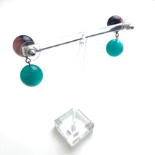 Load image into Gallery viewer, Purple &amp; Pink Harlequin with Teal Moonglow Lollipop Drop Earrings