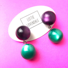 Load image into Gallery viewer, Deep Purple and Emerald Moonglow Lollipop Drop Earrings