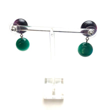 Load image into Gallery viewer, Deep Purple and Emerald Moonglow Lollipop Drop Earrings