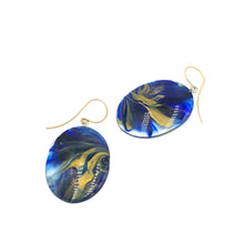 Load image into Gallery viewer, Cobalt &amp; Gold Marbled Lucite Drop Earrings