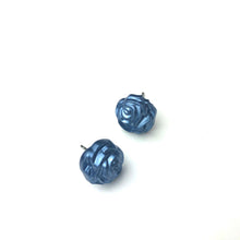 Load image into Gallery viewer, Midnight Blue Pearl Rose Button Stud Earrings