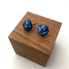 Load image into Gallery viewer, Midnight Blue Pearl Rose Button Stud Earrings
