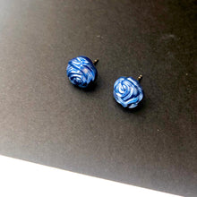 Load image into Gallery viewer, Midnight Blue Pearl Rose Button Stud Earrings