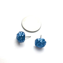 Load image into Gallery viewer, Midnight Blue Pearl Rose Button Stud Earrings