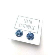 Load image into Gallery viewer, Midnight Blue Pearl Rose Button Stud Earrings