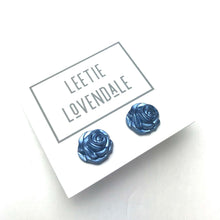 Load image into Gallery viewer, Midnight Blue Pearl Rose Button Stud Earrings