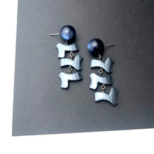 Load image into Gallery viewer, Midnight Blue &amp; Slate Moonglow Zag Statement Earrings *