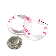 Load image into Gallery viewer, Pink &amp; Clear Confetti Hoop Earrings - 1.75"