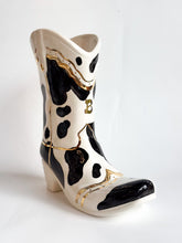Load image into Gallery viewer, Monogrammed Cow Print Cowboy Boot Vase