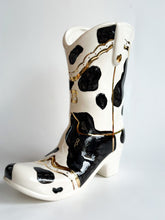 Load image into Gallery viewer, Monogrammed Cow Print Cowboy Boot Vase