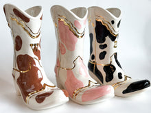 Load image into Gallery viewer, Cow Print Cowboy Boot Vase