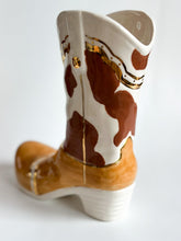 Load image into Gallery viewer, Two Tone Cow Print Cowboy Boot Vase