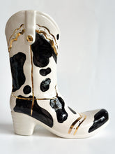 Load image into Gallery viewer, Monogrammed Cow Print Cowboy Boot Vase