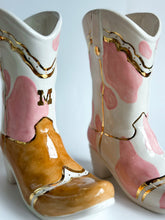 Load image into Gallery viewer, Cow Print Cowboy Boot Vase