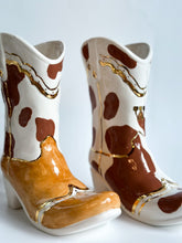 Load image into Gallery viewer, Monogrammed Cow Print Cowboy Boot Vase