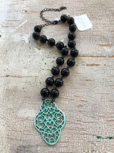Load image into Gallery viewer, Black &amp; Turquoise Boho Lace Beaded Aleta Necklace