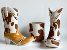 Load image into Gallery viewer, Cow Print Cowboy Boot Vase