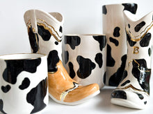 Load image into Gallery viewer, Monogrammed Cow Print Cowboy Boot Vase