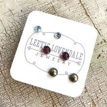 Load image into Gallery viewer, Tiny Bling &amp; Pearls Studs Set | Green Pearl Amethyst &amp; Ice Blue