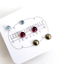 Load image into Gallery viewer, Tiny Bling &amp; Pearls Studs Set | Green Pearl Amethyst &amp; Ice Blue