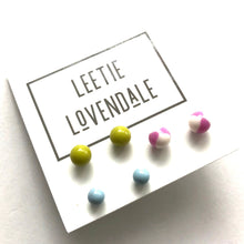 Load image into Gallery viewer, Lavender Chartreuse &amp; Gray Blue Tiny Stud Earrings Set