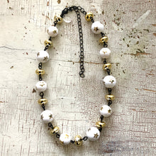 Load image into Gallery viewer, White &amp; Gold Metal Star Studded Amelia Necklace
