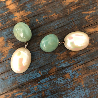 Sage Green & Gold Luxe Jelly Bean Earrings