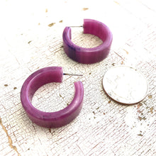 Load image into Gallery viewer, Violet Purple Marbled Parker Hoop Earrings