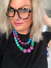 Load image into Gallery viewer, Violet &amp; Aqua Gems Lucite Stretch Bauble Necklace -Shortie
