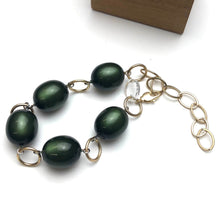 Load image into Gallery viewer, Forest Green Moonglow &amp; Gold Bubble Stations Bracelet