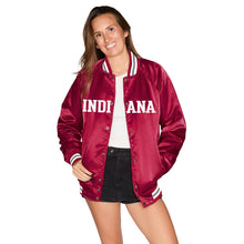 Load image into Gallery viewer, Indiana Hoosiers Satin Letterman Bomber Jacket
