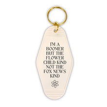 Load image into Gallery viewer, I’m a Boomer But Not the Fox News Kind Motel Style Keychain in White